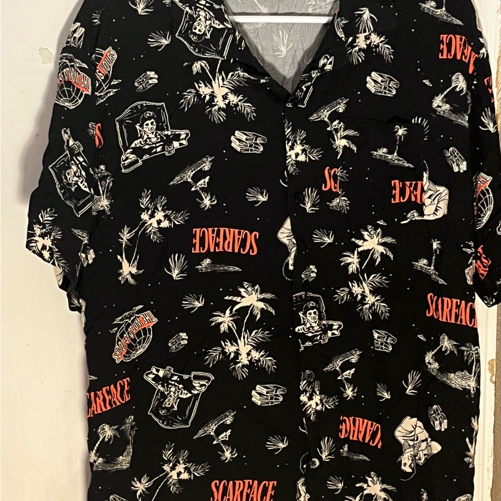 Scarface Themed Black Casual Button Down Shirt size large
